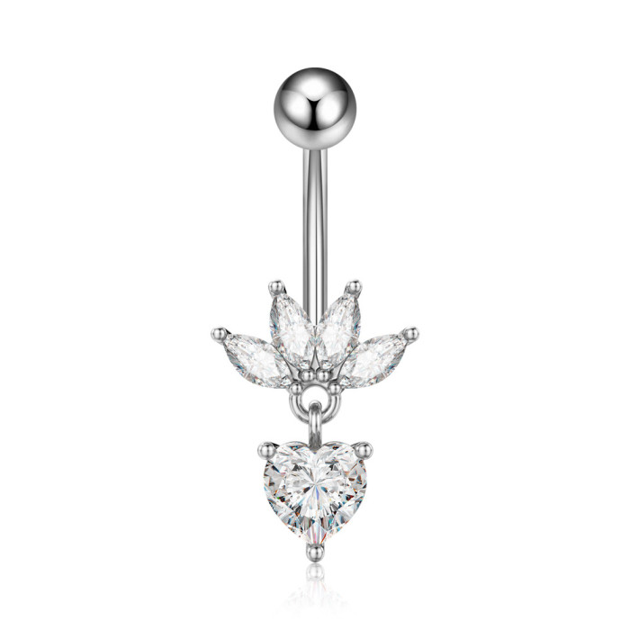 Chic Hypoallergenic Butterfly Dangled Navel Ring Piercing Flower Heart Crystal CZ Belly Button Ring for Women