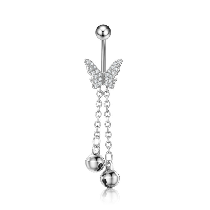 Chic Hypoallergenic Butterfly Dangled Navel Ring Piercing Flower Heart Crystal CZ Belly Button Ring for Women