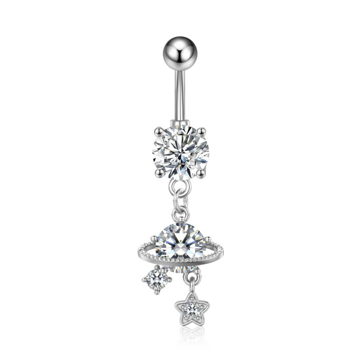 Chic Hypoallergenic Butterfly Dangled Navel Ring Piercing Flower Heart Crystal CZ Belly Button Ring for Women