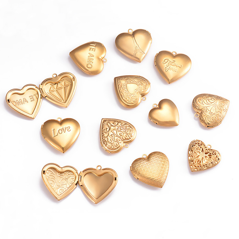 18K Gold Plated Stainless Steel Heart-shaped Box Jewelry Handmade DIY Jewelry Accessories