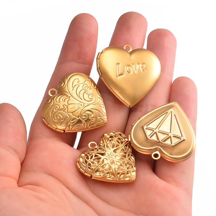 18K Gold Plated Stainless Steel Heart-shaped Box Jewelry Handmade DIY Jewelry Accessories