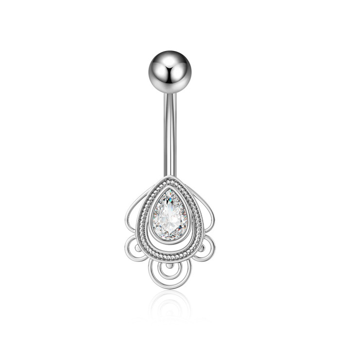 Chic Hypoallergenic Butterfly Dangled Navel Ring Piercing Flower Heart Crystal CZ Belly Button Ring for Women