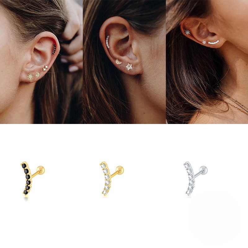 Chic Hypoallergenic Mini Zircons Cartilage Piercing Stud Earring for Women Stylish Trendy Party Festival Casual Jewelry Gift
