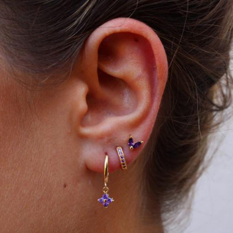 Classic  Flower Hoop Earring Set For Women Zircon Piercing Ear Studs Trendy Casual jewelry Gift