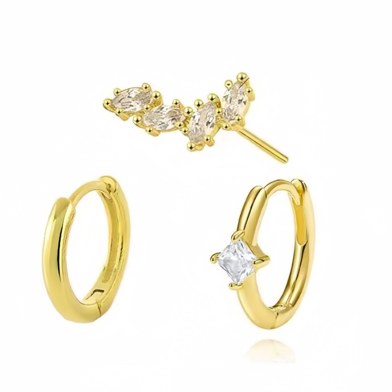 Chic Hypoallergenic 3Pcs/Set Zircon Piercie Hoop Earrings For Women Girl Daily Wear Jewelry 216045297705