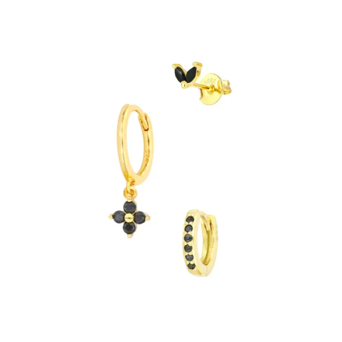 Classic  Flower Hoop Earring Set For Women Zircon Piercing Ear Studs Trendy Casual jewelry Gift
