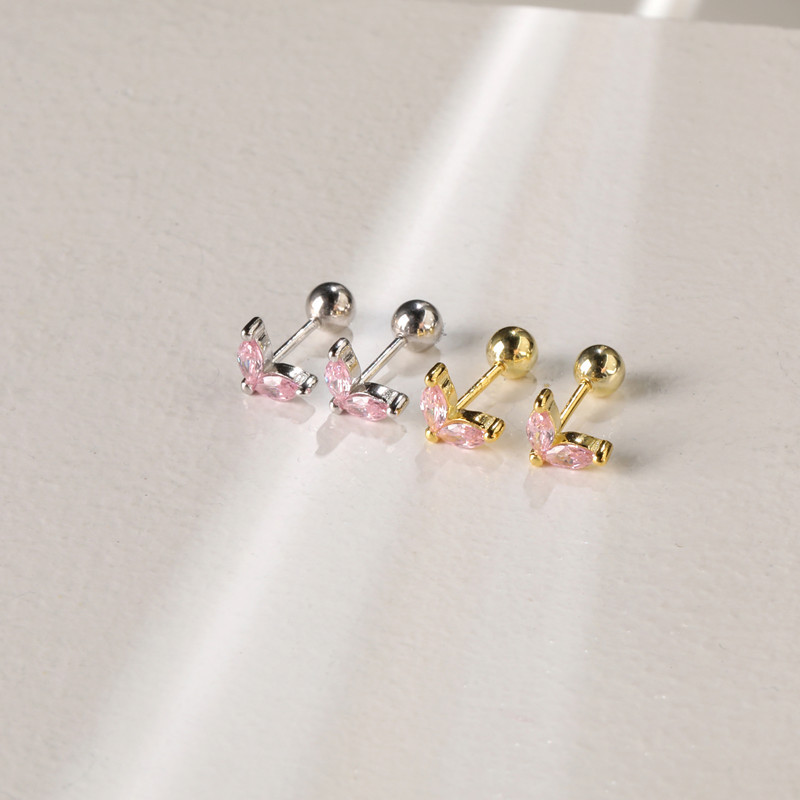 Classic Leaf Piercing Diamond Mini Stud Earrings Women Screw Earrings Trendy Party Festival Casual Jewelry Gift 216045298074