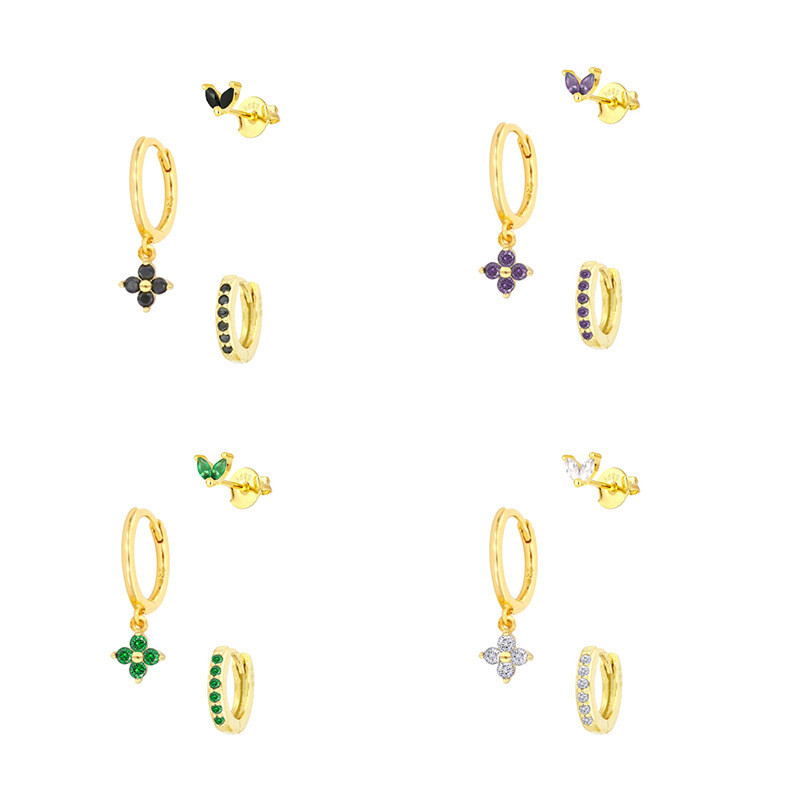 Classic  Flower Hoop Earring Set For Women Zircon Piercing Ear Studs Trendy Casual jewelry Gift