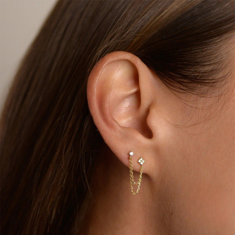 Chic Hypoallergenic Zircon Flower Stud Earrings Personality Geometric Chain Tassel Earrings For Women Casual jewelry Gift