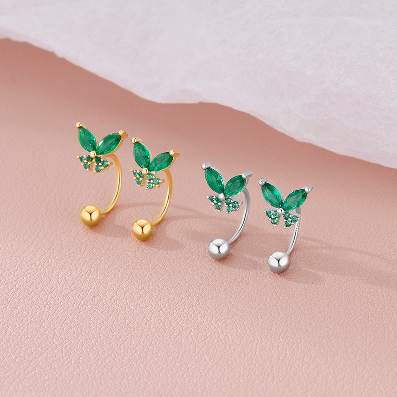 Chic Hypoallergenic Korean Green Zircon Butterfly Hoop Earrings for Women Trendy Earring Piercing Jewelry