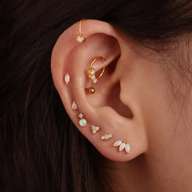 Chic Hypoallergenic Stud Earring Moon Flower Shape Gold Color Earrings Flat Back Cartilage Piercing Jewelry