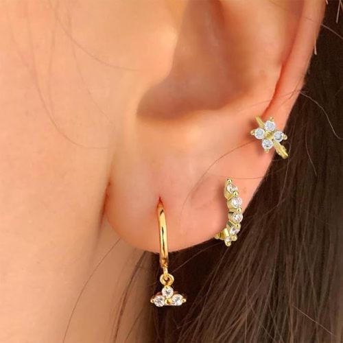 Trendy Gold Color Flower Hoop Earrings Set for Women Zircon Huggies Piercing Jewelry