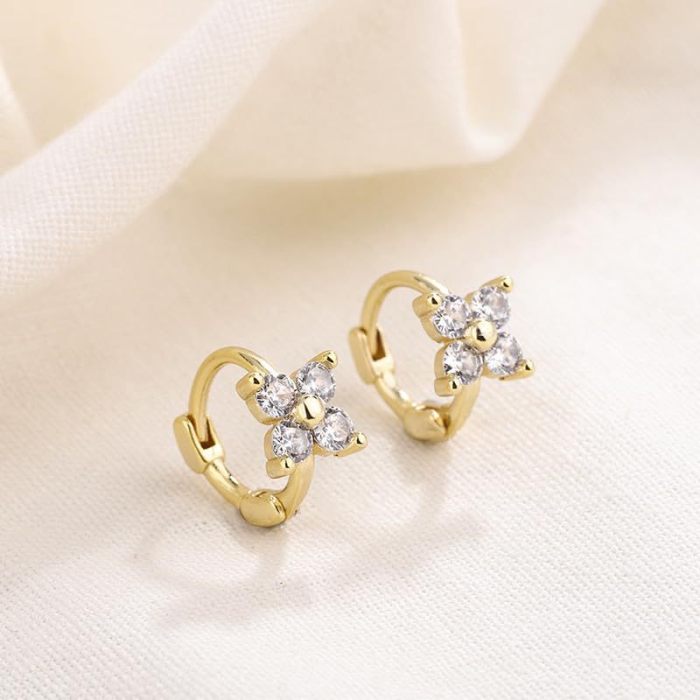 Trendy Gold Color Flower Hoop Earrings Set for Women Zircon Huggies Piercing Jewelry