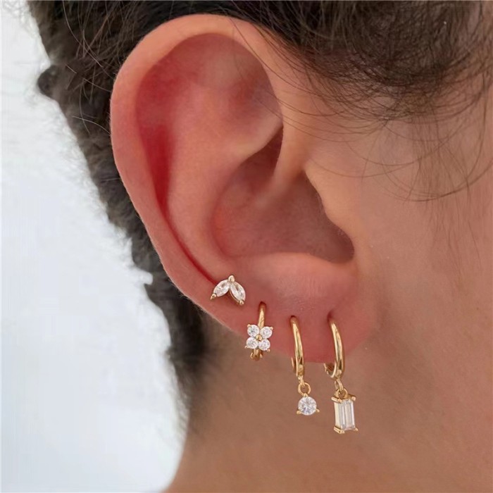 Flower Hoop Earrings Set for Women Zircon Pendant Huggies Piercing Jewelry Trendy Casual Jewelry Gift, Jewelry Sets