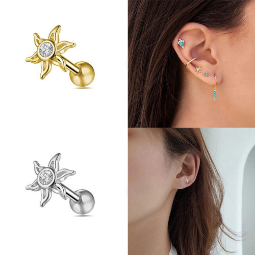 Chic Hypoallergenic Sun Piercing Earring Cubic Zirconia Pendientes Cartilage Stud Earrings Fine Jewelry