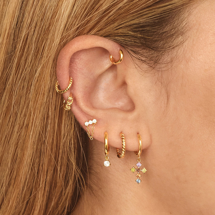 Chic Hypoallergenic Colorful Zircon Piercing Huggies Hoop Dangle Earrings Trendy Casual Jewelry Gift