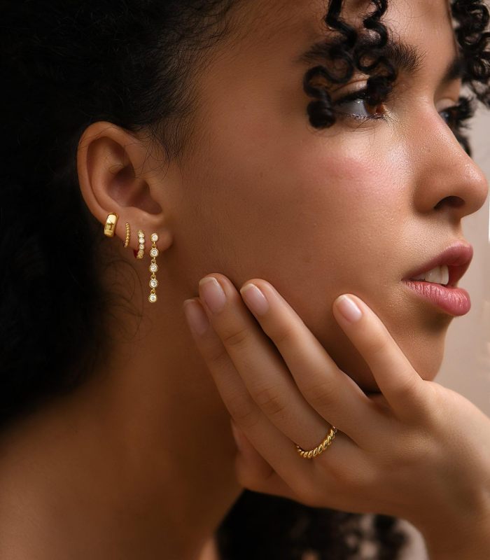 Chic Zircon Pendant Earrings for Women Gold Color Chain Hoop Earring Piercing Jewelry
