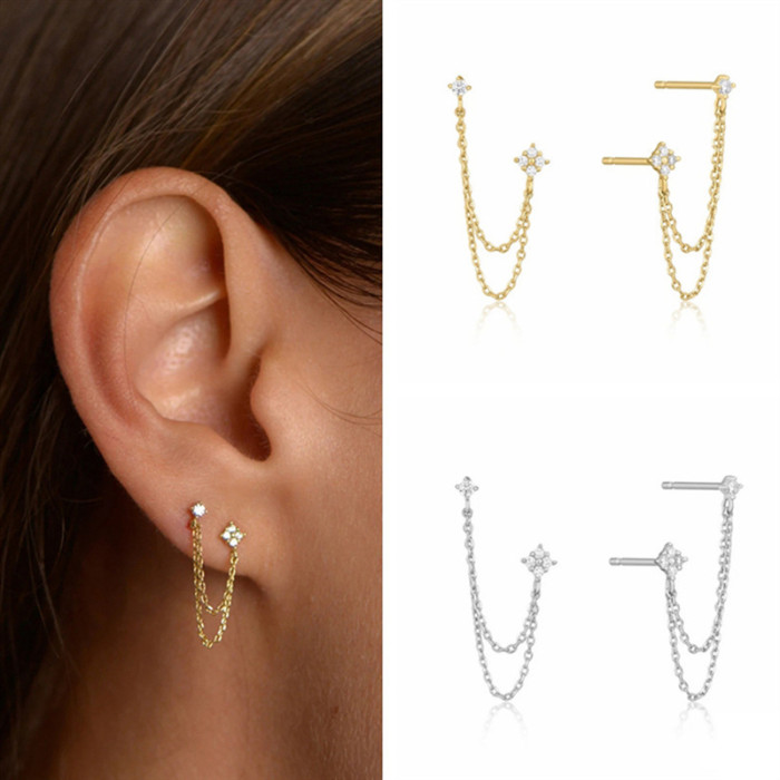 Chic Hypoallergenic Zircon Flower Stud Earrings Personality Geometric Chain Tassel Earrings for Women Casual Jewelry...
