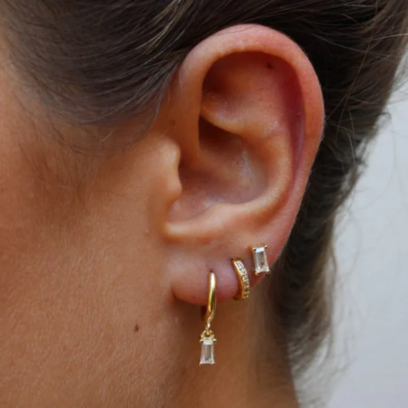 Exquisite 3Pcs/Set Hoop Earring Set For Women Zircon Piercing Ear Studs Party Festival Trendy Casual Jewelry Gift 216045285282