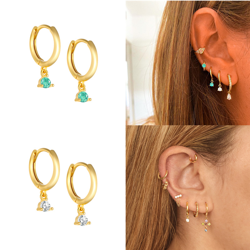 Chic Hypoallergenic Colorful Zircon Piercing Huggies Hoop Dangle Earrings Trendy Casual Jewelry Gift 216045284913