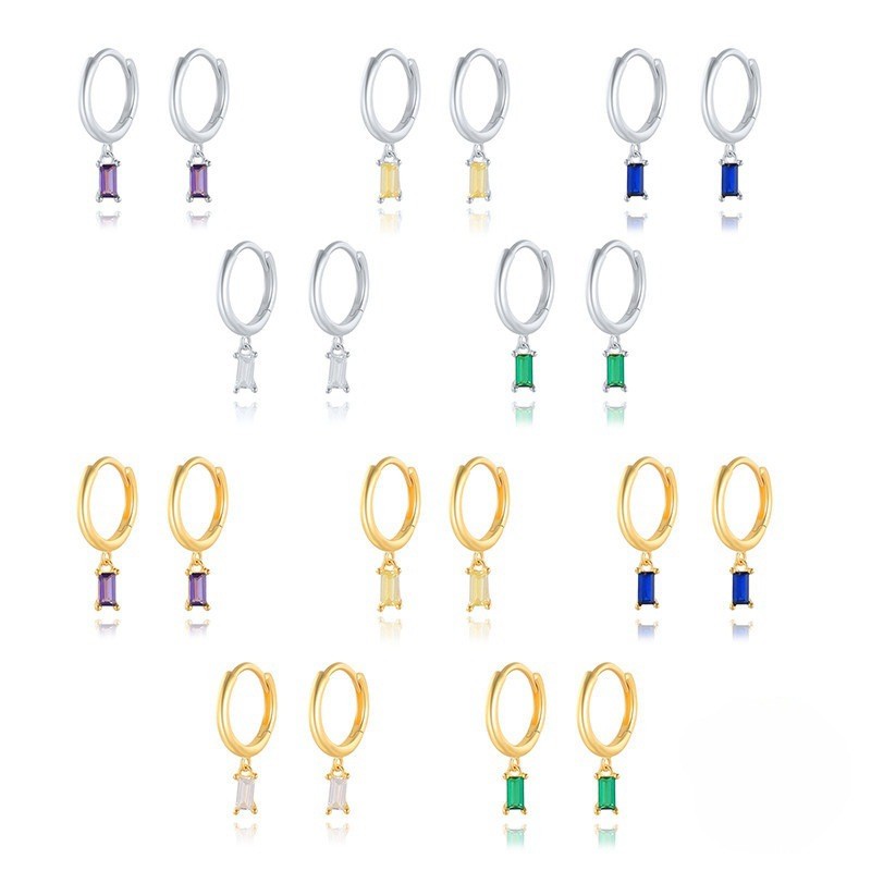 Dainty Elegant Geometric Rectangular Zircon Pendant Ear Buckle Earrings for Women Wedding Jewelry Gift