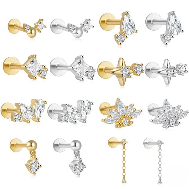 Chic Hypoallergenic Cartilage Stud Women's Earrings Piercing Zircon Flower Ear Lobe Tragus Helix Lip Rings Jewelry