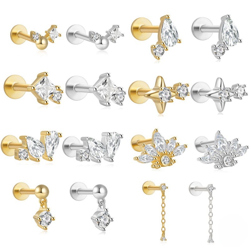 Chic Hypoallergenic Cartilage Stud Women's Earrings Piercing Zircon Flower Ear Lobe Tragus Helix Lip Rings Jewelry