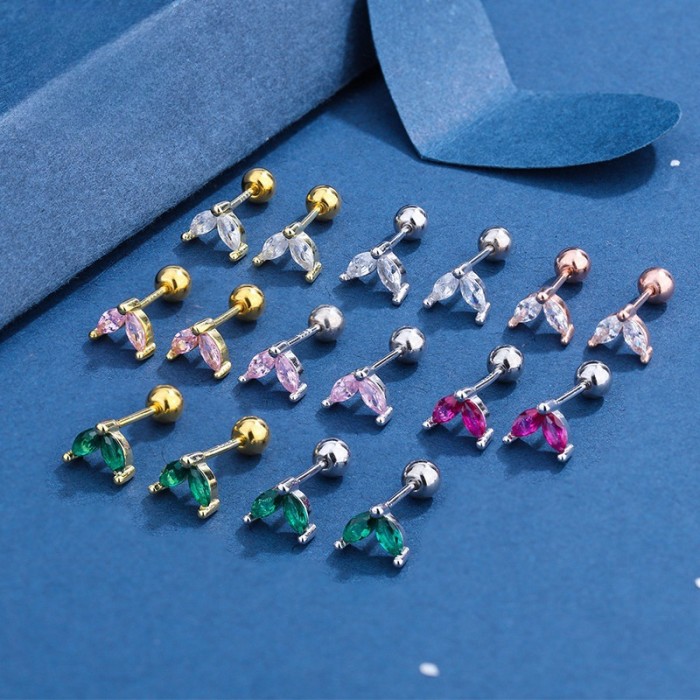Classic Leaf Piercing Diamond Mini Stud Earrings Women Screw Earrings Trendy Party Festival Casual Jewelry Gift