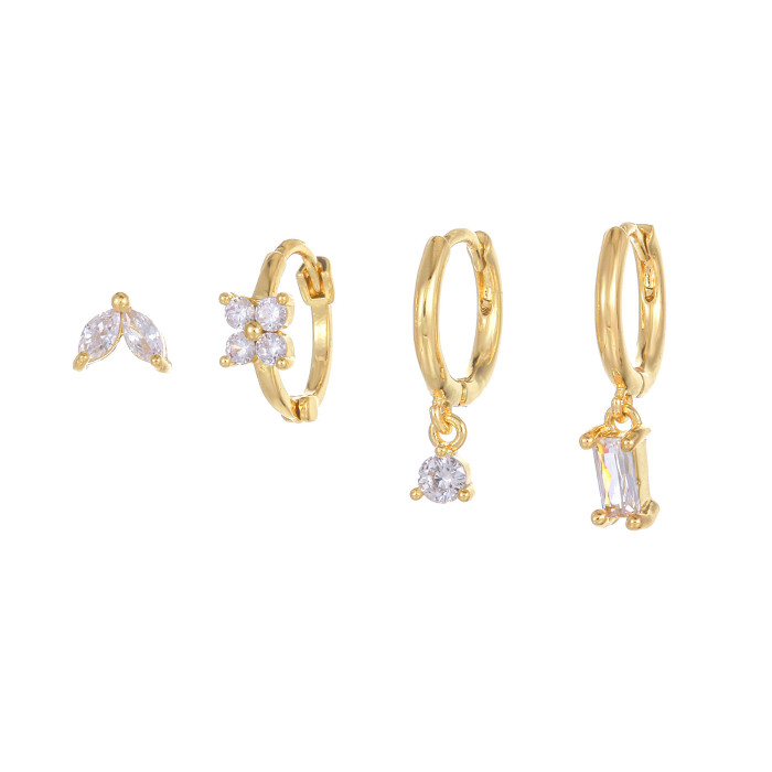 Flower Hoop Earrings Set for Women Zircon Pendant Huggies Piercing Jewelry Trendy Casual Jewelry Gift, Jewelry Sets