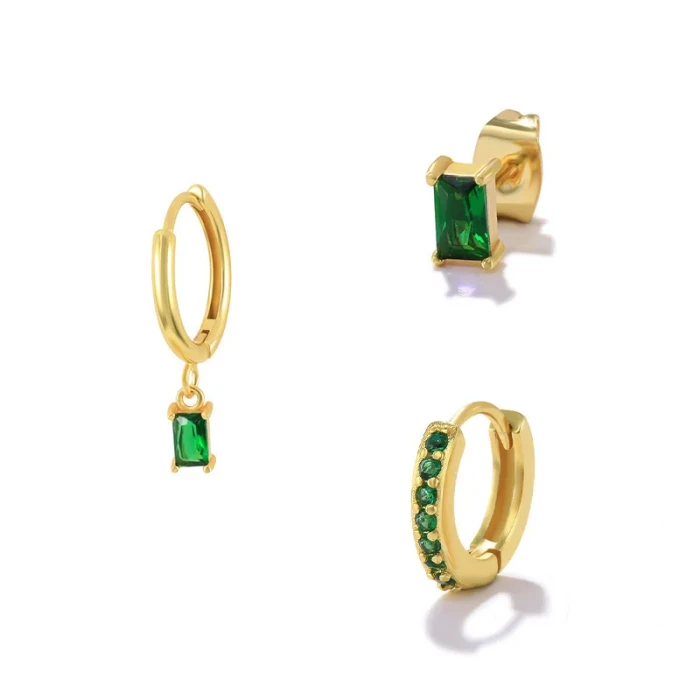 Exquisite 3pcs/set Hoop Earring Set for Women Zircon Piercing Ear Studs Party Festival Trendy Casual Jewelry Gift, Je...