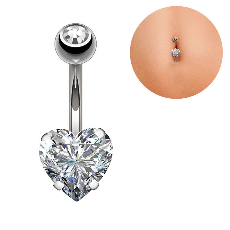 Chic Belly Button Rings Crystal Navel Heart Style Navel Piercing Body Jewelry Trendy Casual Jewelry Gift