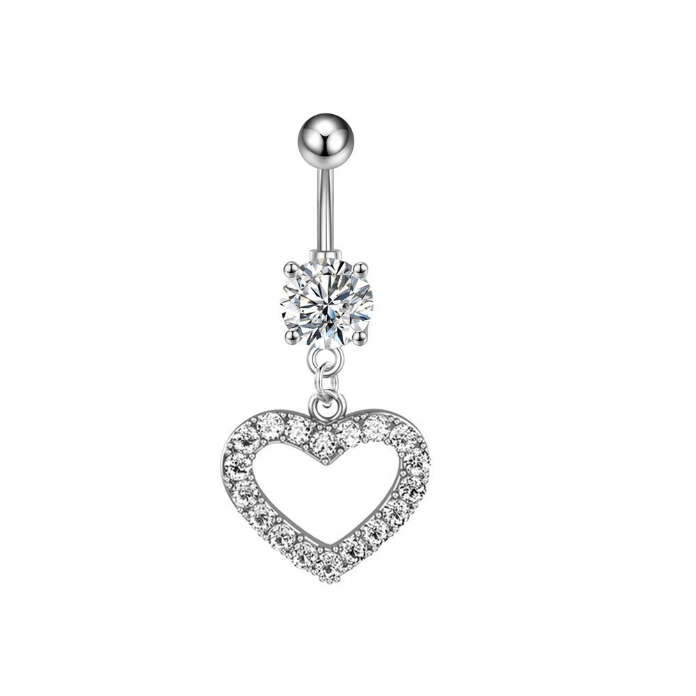 Chic Hypoallergenic Zircon Heart Dangle Belly Button Ring Bar Navel Piercing Jewelry Women Body Accessories 216045269907