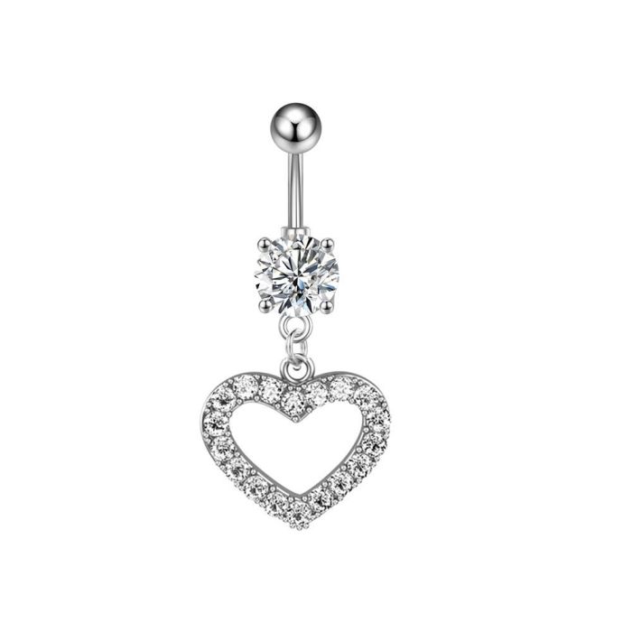 Chic Hypoallergenic Zircon Heart Dangle Belly Button Ring Bar Navel Piercing Jewelry Women Body Accessories