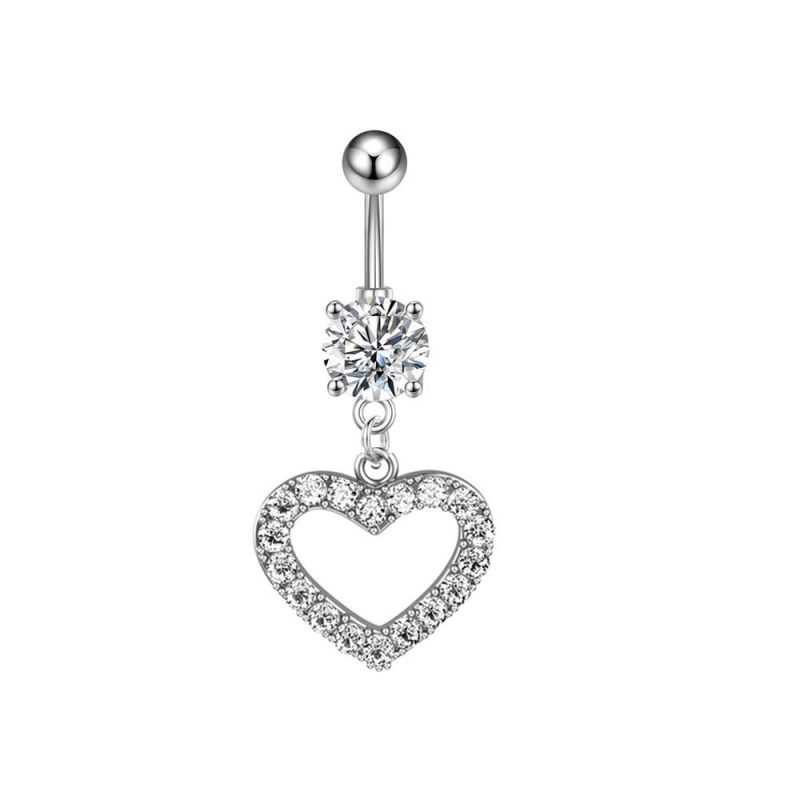 Chic Hypoallergenic Zircon Heart Dangle Belly Button Ring Bar Navel Piercing Jewelry Women Body Accessories