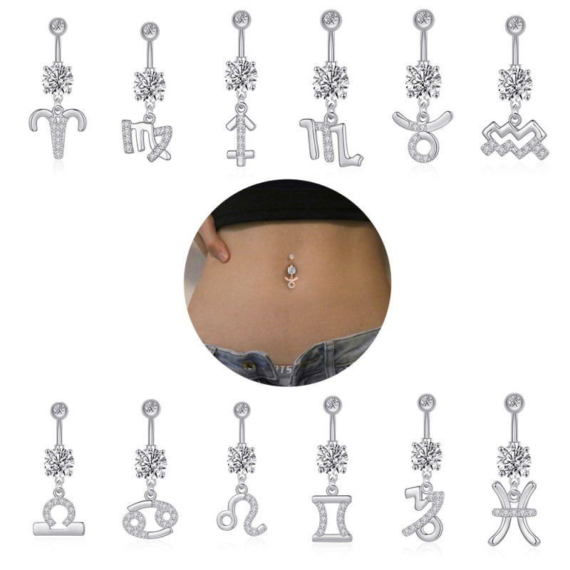 Chic Elegant Twelve Constellations of Zircon Navel Ring Piercing Jewelry for Women Jewelry Gift