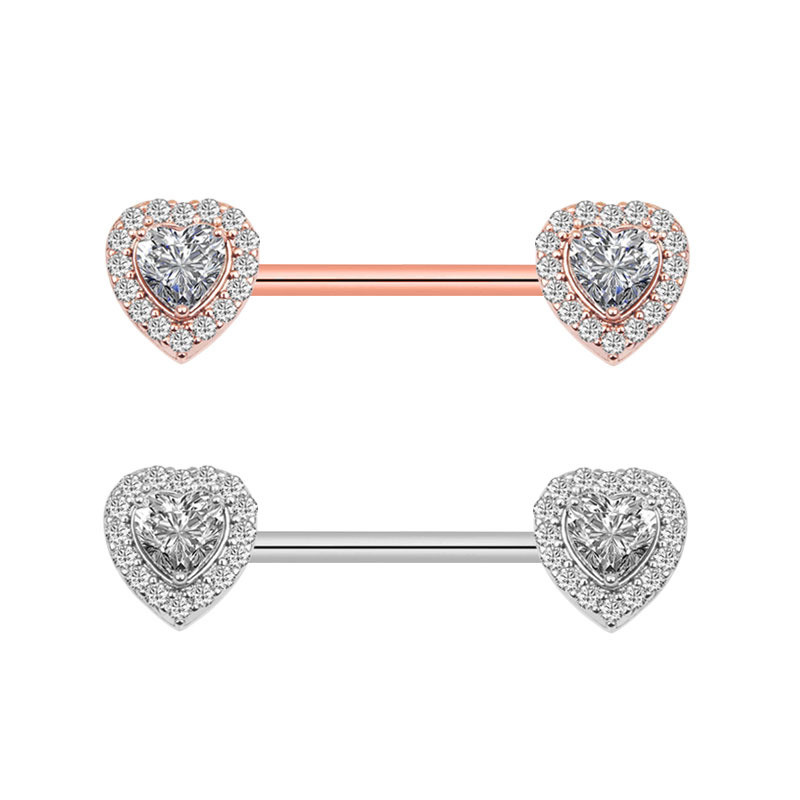 Chic Hypoallergenic Nipple Rings for Women Stainless Steel Heart CZ Barbell Nipplerings Piercing Jewelry