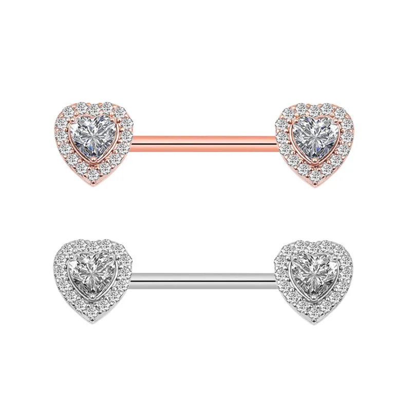Chic Hypoallergenic Nipple Rings for Women Stainless Steel Heart CZ Barbell Nipplerings Piercing Jewelry