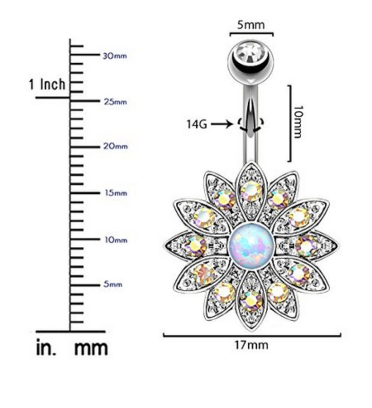Chic Hypoallergenic Belly Button Nail Threaded Sunflower with Zirconia Belly Button Ring Titanium Body Piercing Jewelry