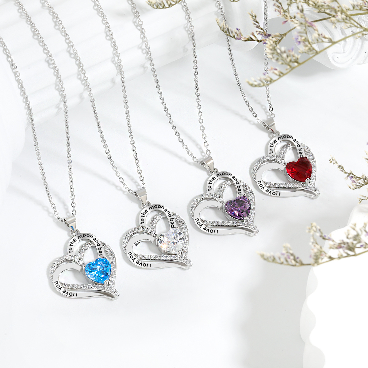 Dainty Elegant Heart Necklace With Heart Birthstones Couple Necklace Trendy Casual Jewelry Gift 216045271137