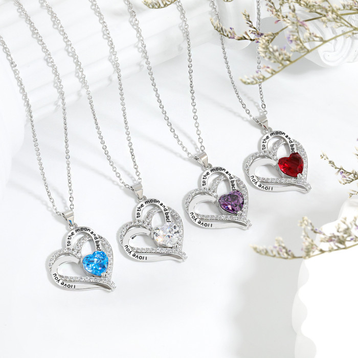 Dainty Elegant Heart Necklace with Heart Birthstones Couple Necklace Trendy Casual Jewelry Gift