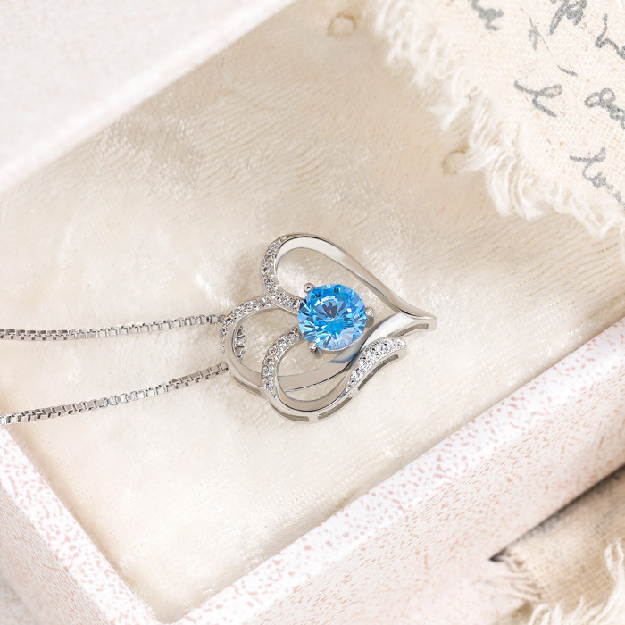 Dainty Elegant  Zircon Pendant Heart Necklace Romantic Birthday Wedding Party Jewelry Gift