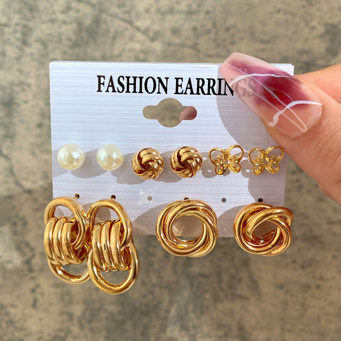 Gold Color Vintage Hoop Earrings Set for Women Boho Pearl Geometric Metal Twist Earring Fashion Jewelry Gifts 2024, J...