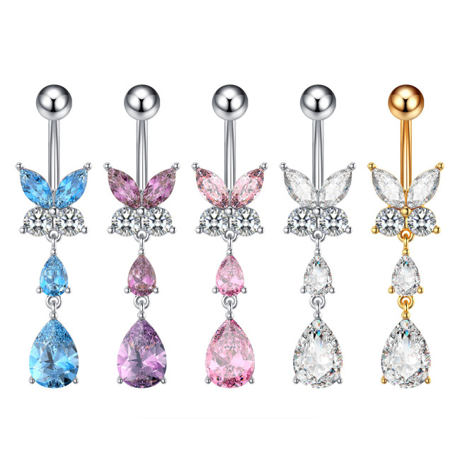 Chic Zircon Butterfly Belly Button Rings Stainless Steel Navel Button Piercing Body Belly Piercing Jewelry