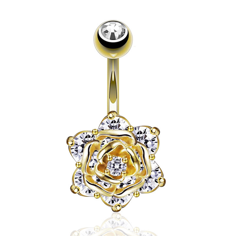 Chic Rose Zircon Diamond Navel Ring Piercing Jewelry Trendy Casual Jewelry Gift