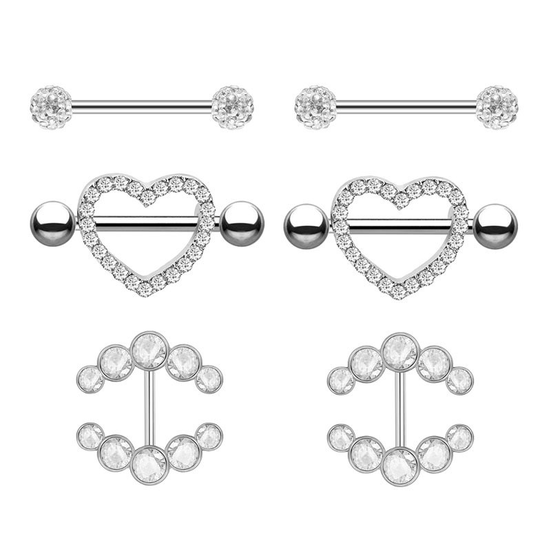 Chic Hypoallergenic Nipple Rings for Women Stainless Steel Heart CZ Barbell Nipplerings Piercing Jewelry