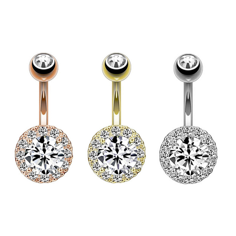 Chic Hypoallergenic CZ Stainless Steel Reverse Navel Ring Stylish Curved Barbell for Women Belly Button Piercing