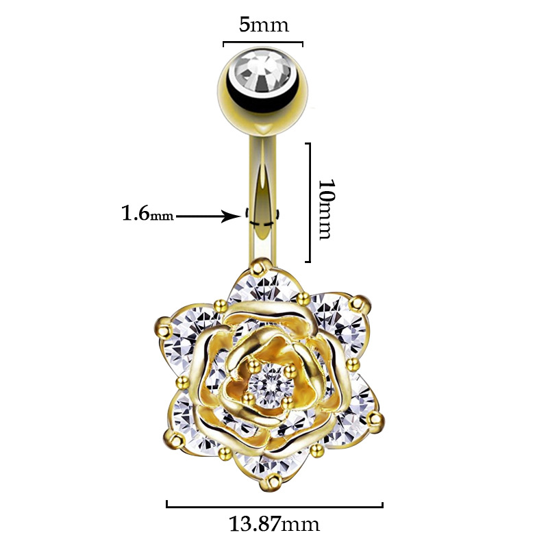 Chic Rose Zircon Diamond Navel Ring Piercing Jewelry Trendy Casual Jewelry Gift 216045268431