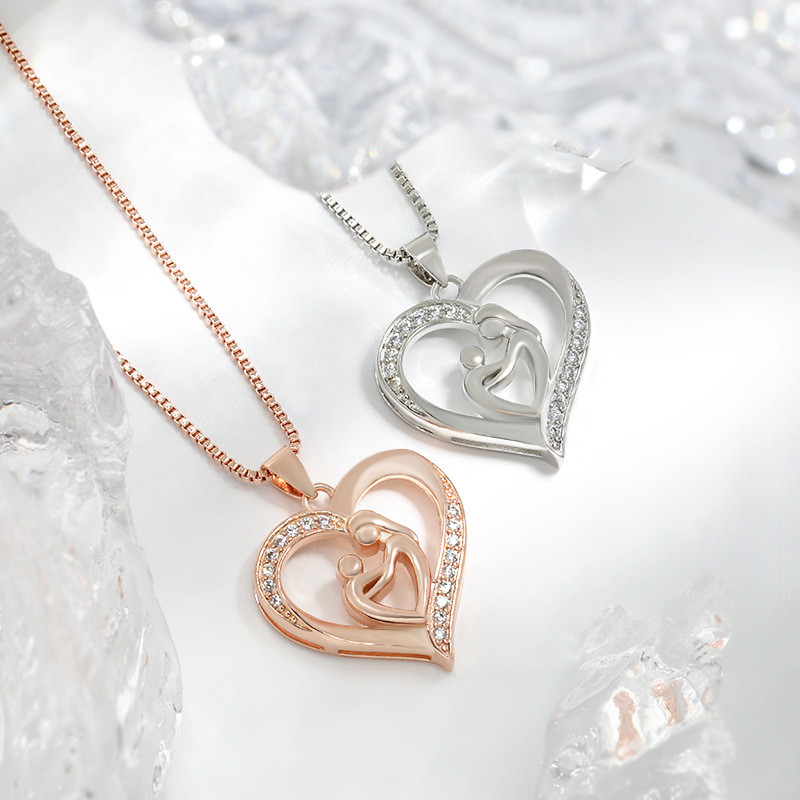 Classic Elegant Zircon Women Jewelry Mother and Son Pendant for Mother's Day Gift