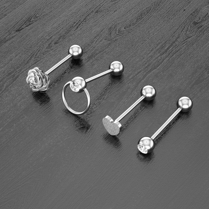 Chic Tongue Studs Stainless Steel CZ Belly Lip Cartilage Daith Surface Tragus Piercing Jewelry