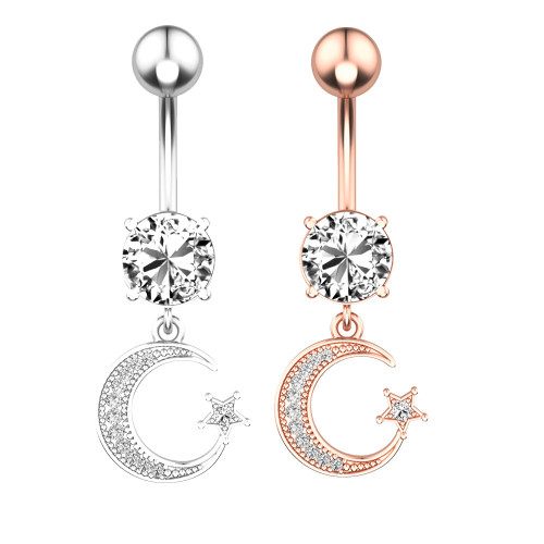 New Moon Star Zircon Navel Ring Navel Nail Body Piercing Jewelry Party Festival Casual Jewelry Gift